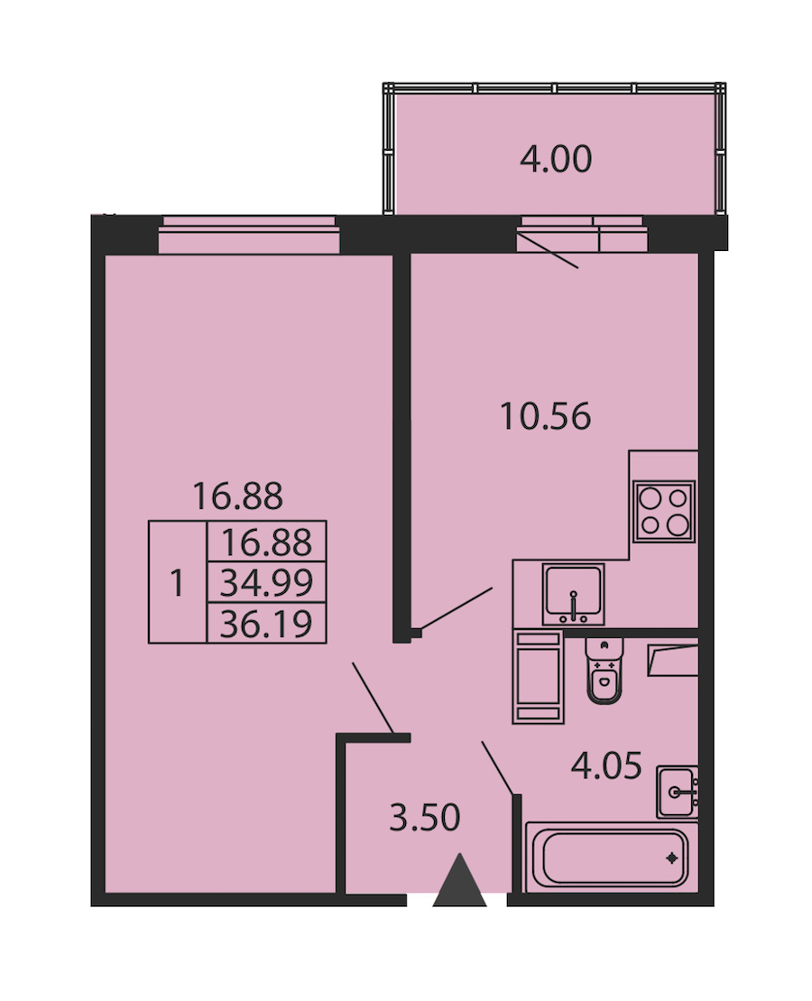 1-комнатная квартира 34.99 м², 8/12 эт., ЖК «Полис ЛАВрики»